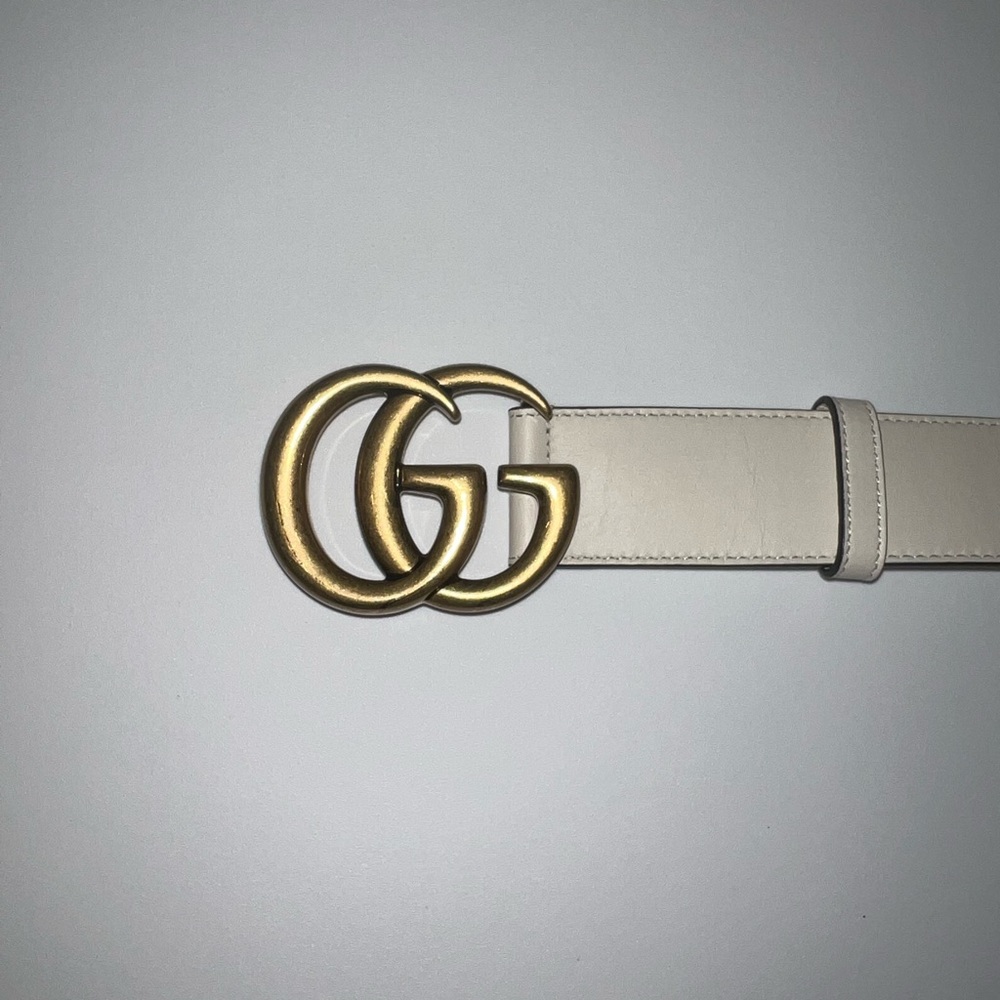 Gucci Leather belt with Double G buckle, white leather, size 80 cm or 32 in
